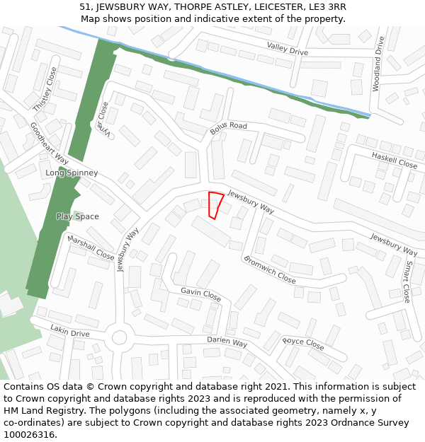 51, JEWSBURY WAY, THORPE ASTLEY, LEICESTER, LE3 3RR: Location map and indicative extent of plot