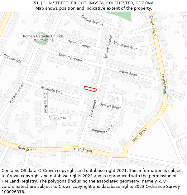 51, JOHN STREET, BRIGHTLINGSEA, COLCHESTER, CO7 0NA: Location map and indicative extent of plot