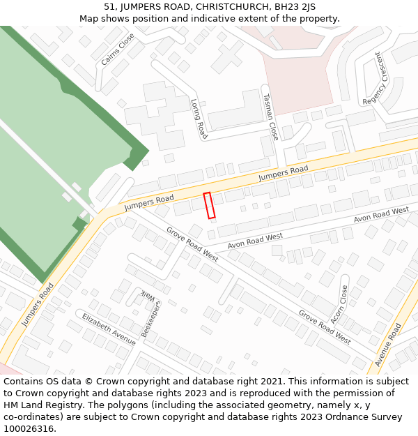 51, JUMPERS ROAD, CHRISTCHURCH, BH23 2JS: Location map and indicative extent of plot