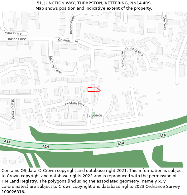 51, JUNCTION WAY, THRAPSTON, KETTERING, NN14 4RS: Location map and indicative extent of plot