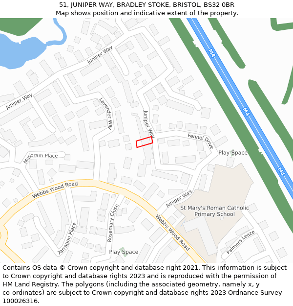 51, JUNIPER WAY, BRADLEY STOKE, BRISTOL, BS32 0BR: Location map and indicative extent of plot