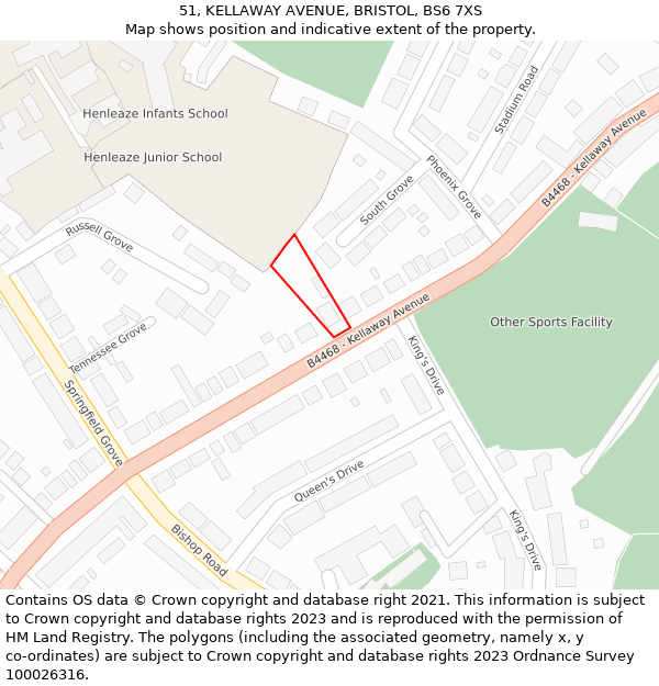 51, KELLAWAY AVENUE, BRISTOL, BS6 7XS: Location map and indicative extent of plot