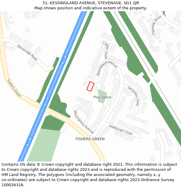 51, KESSINGLAND AVENUE, STEVENAGE, SG1 2JR: Location map and indicative extent of plot