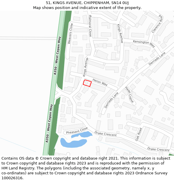 51, KINGS AVENUE, CHIPPENHAM, SN14 0UJ: Location map and indicative extent of plot