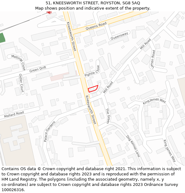 51, KNEESWORTH STREET, ROYSTON, SG8 5AQ: Location map and indicative extent of plot