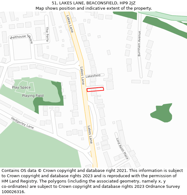 51, LAKES LANE, BEACONSFIELD, HP9 2JZ: Location map and indicative extent of plot