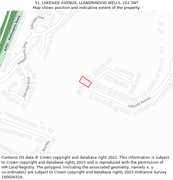 51, LAKESIDE AVENUE, LLANDRINDOD WELLS, LD1 5NT: Location map and indicative extent of plot