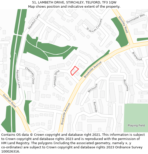51, LAMBETH DRIVE, STIRCHLEY, TELFORD, TF3 1QW: Location map and indicative extent of plot
