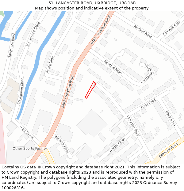51, LANCASTER ROAD, UXBRIDGE, UB8 1AR: Location map and indicative extent of plot