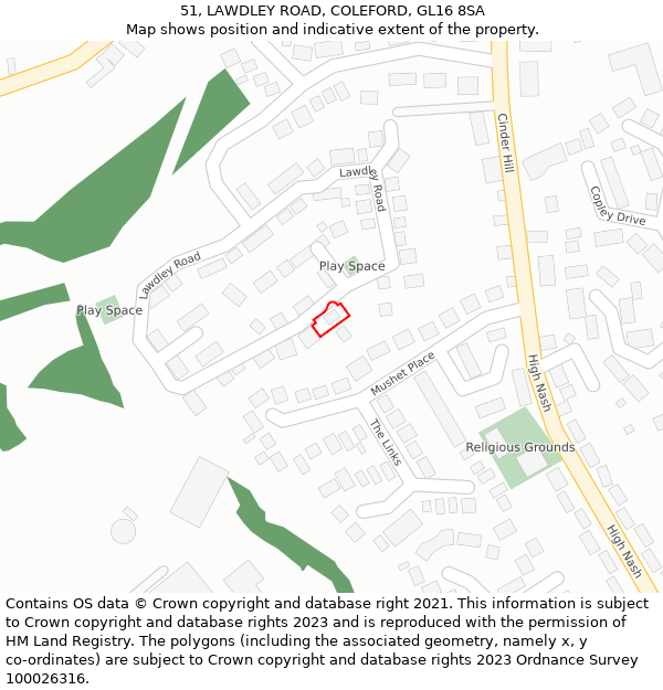 51, LAWDLEY ROAD, COLEFORD, GL16 8SA: Location map and indicative extent of plot