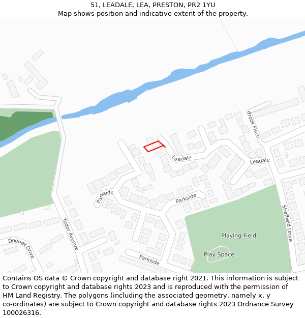 51, LEADALE, LEA, PRESTON, PR2 1YU: Location map and indicative extent of plot