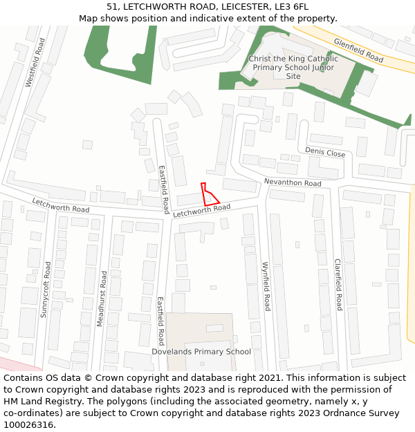 51, LETCHWORTH ROAD, LEICESTER, LE3 6FL: Location map and indicative extent of plot