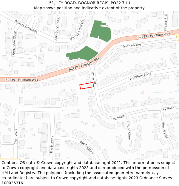 51, LEY ROAD, BOGNOR REGIS, PO22 7HU: Location map and indicative extent of plot