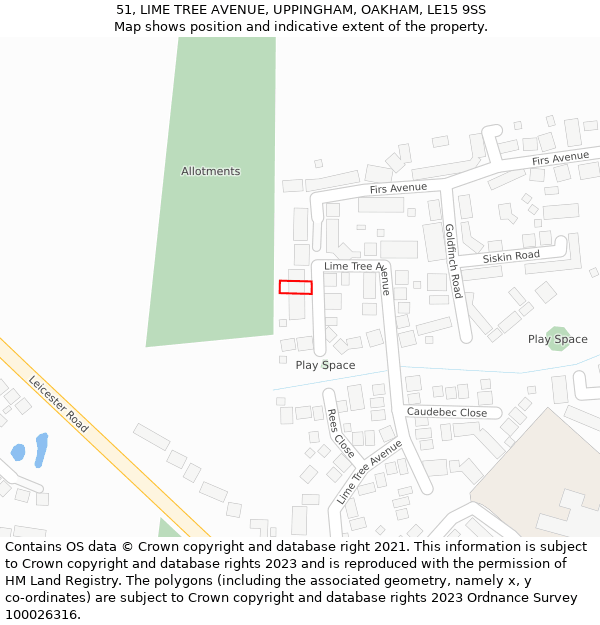 51, LIME TREE AVENUE, UPPINGHAM, OAKHAM, LE15 9SS: Location map and indicative extent of plot