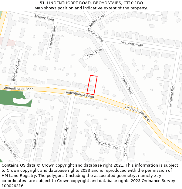 51, LINDENTHORPE ROAD, BROADSTAIRS, CT10 1BQ: Location map and indicative extent of plot