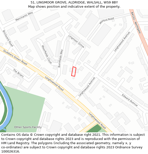 51, LINGMOOR GROVE, ALDRIDGE, WALSALL, WS9 8BY: Location map and indicative extent of plot