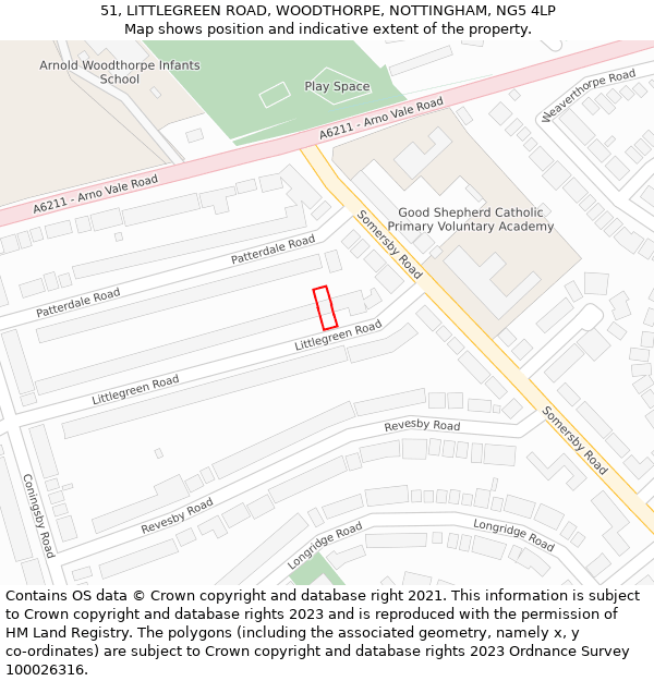 51, LITTLEGREEN ROAD, WOODTHORPE, NOTTINGHAM, NG5 4LP: Location map and indicative extent of plot