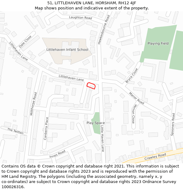 51, LITTLEHAVEN LANE, HORSHAM, RH12 4JF: Location map and indicative extent of plot