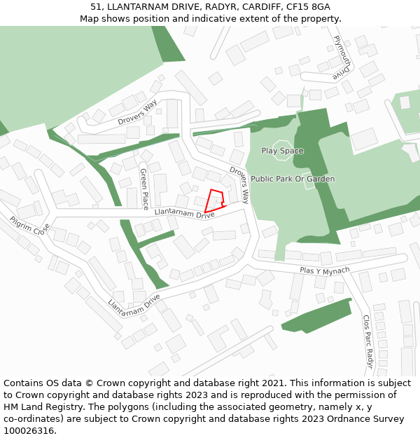 51, LLANTARNAM DRIVE, RADYR, CARDIFF, CF15 8GA: Location map and indicative extent of plot