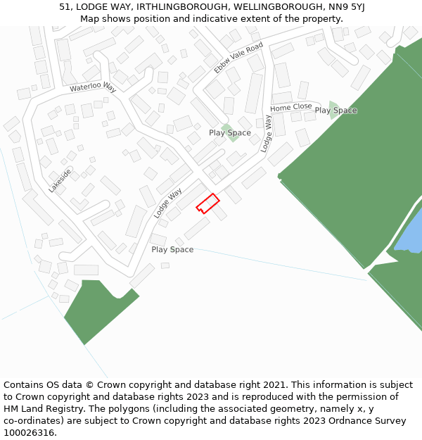 51, LODGE WAY, IRTHLINGBOROUGH, WELLINGBOROUGH, NN9 5YJ: Location map and indicative extent of plot