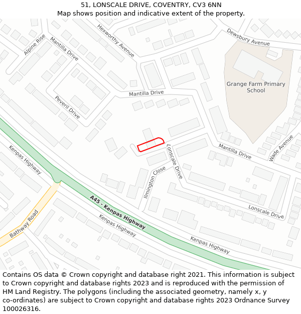 51, LONSCALE DRIVE, COVENTRY, CV3 6NN: Location map and indicative extent of plot