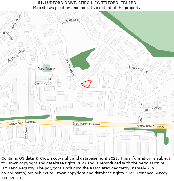 51, LUDFORD DRIVE, STIRCHLEY, TELFORD, TF3 1RD: Location map and indicative extent of plot