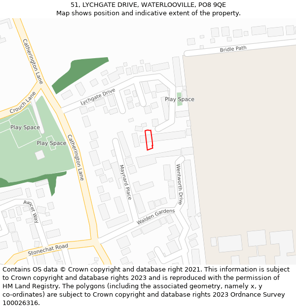 51, LYCHGATE DRIVE, WATERLOOVILLE, PO8 9QE: Location map and indicative extent of plot