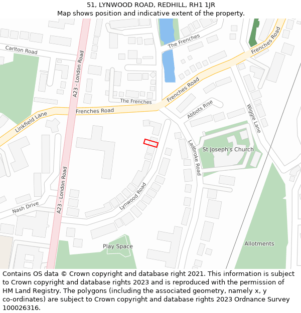 51, LYNWOOD ROAD, REDHILL, RH1 1JR: Location map and indicative extent of plot