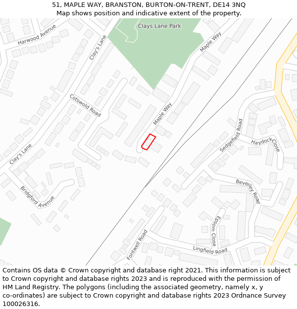 51, MAPLE WAY, BRANSTON, BURTON-ON-TRENT, DE14 3NQ: Location map and indicative extent of plot
