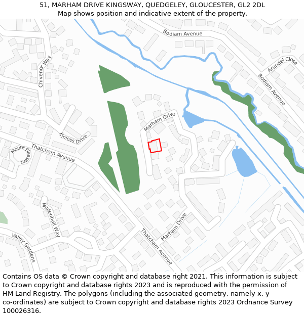 51, MARHAM DRIVE KINGSWAY, QUEDGELEY, GLOUCESTER, GL2 2DL: Location map and indicative extent of plot