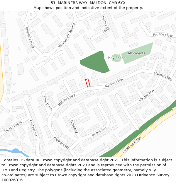 51, MARINERS WAY, MALDON, CM9 6YX: Location map and indicative extent of plot