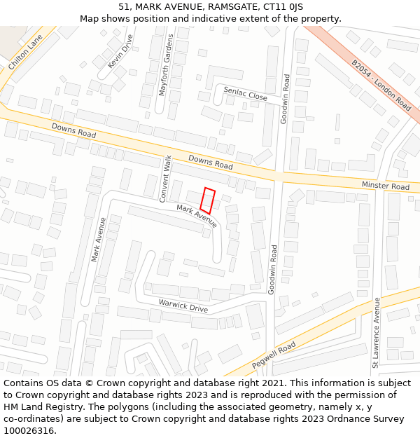 51, MARK AVENUE, RAMSGATE, CT11 0JS: Location map and indicative extent of plot