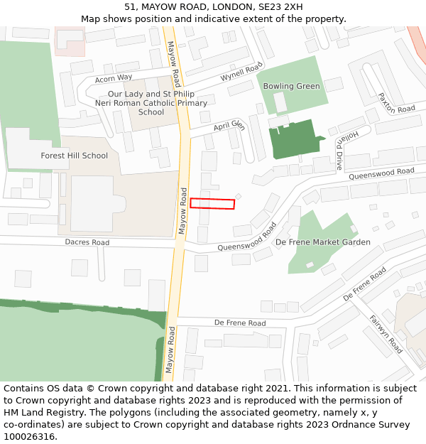 51, MAYOW ROAD, LONDON, SE23 2XH: Location map and indicative extent of plot