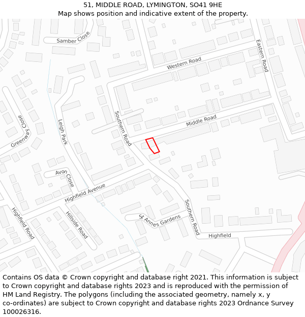 51, MIDDLE ROAD, LYMINGTON, SO41 9HE: Location map and indicative extent of plot