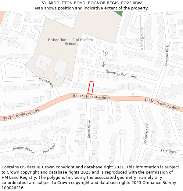 51, MIDDLETON ROAD, BOGNOR REGIS, PO22 6BW: Location map and indicative extent of plot