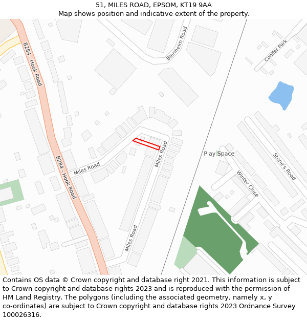 51, MILES ROAD, EPSOM, KT19 9AA: Location map and indicative extent of plot