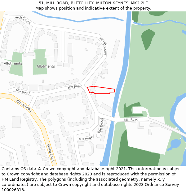 51, MILL ROAD, BLETCHLEY, MILTON KEYNES, MK2 2LE: Location map and indicative extent of plot