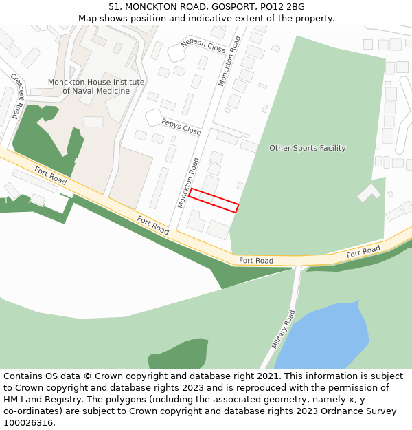 51, MONCKTON ROAD, GOSPORT, PO12 2BG: Location map and indicative extent of plot