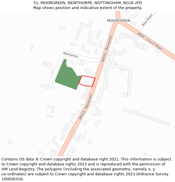 51, MOORGREEN, NEWTHORPE, NOTTINGHAM, NG16 2FD: Location map and indicative extent of plot