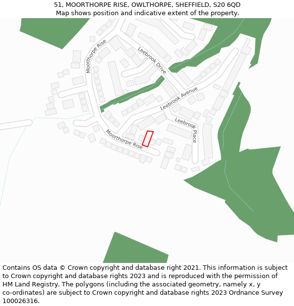 51, MOORTHORPE RISE, OWLTHORPE, SHEFFIELD, S20 6QD: Location map and indicative extent of plot