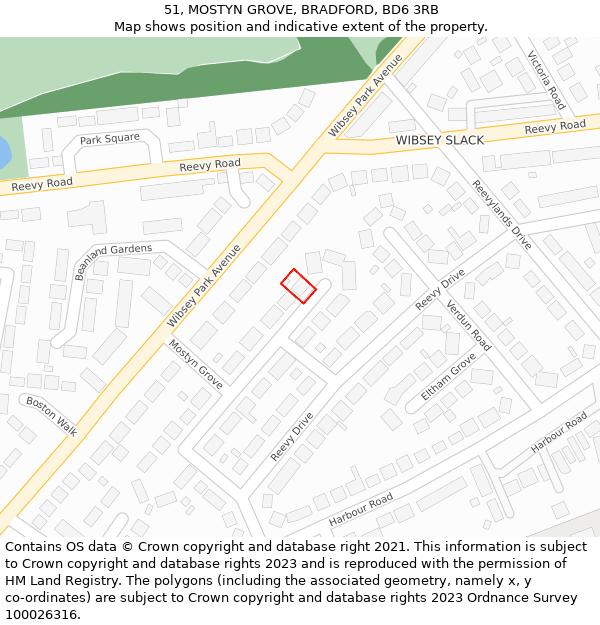 51, MOSTYN GROVE, BRADFORD, BD6 3RB: Location map and indicative extent of plot