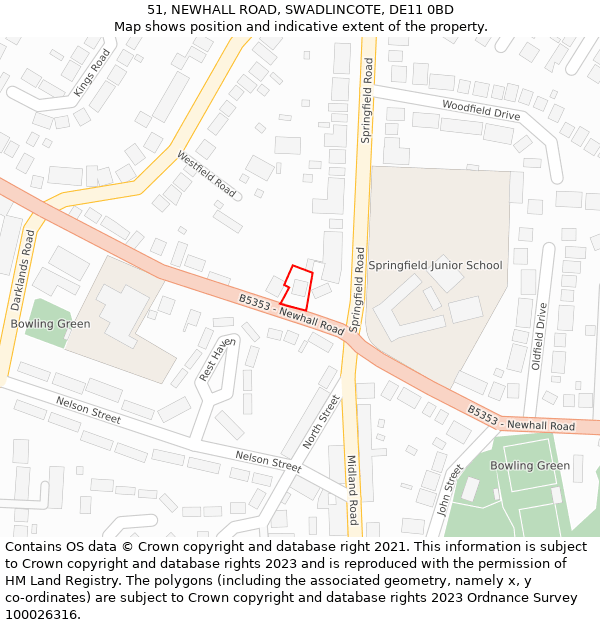 51, NEWHALL ROAD, SWADLINCOTE, DE11 0BD: Location map and indicative extent of plot