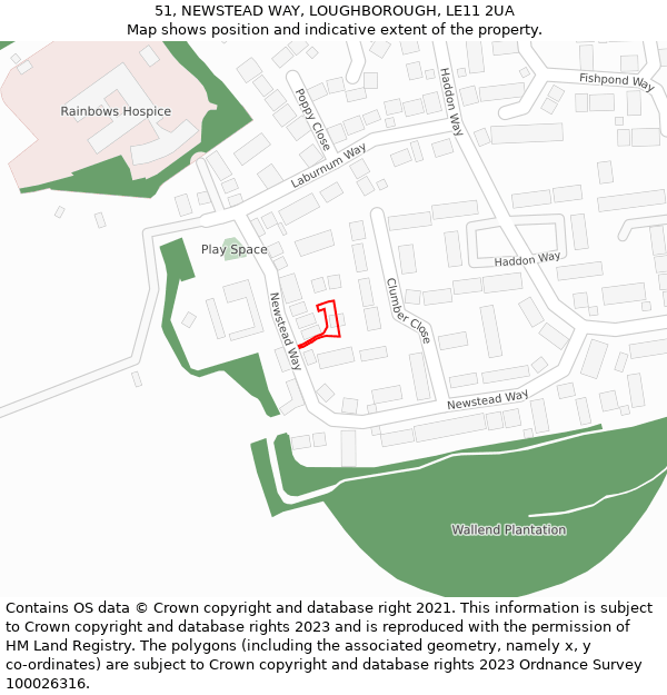 51, NEWSTEAD WAY, LOUGHBOROUGH, LE11 2UA: Location map and indicative extent of plot