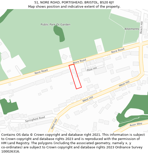 51, NORE ROAD, PORTISHEAD, BRISTOL, BS20 6JY: Location map and indicative extent of plot
