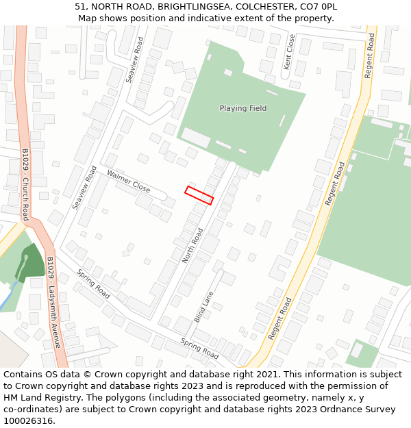 51, NORTH ROAD, BRIGHTLINGSEA, COLCHESTER, CO7 0PL: Location map and indicative extent of plot