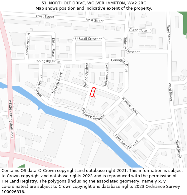 51, NORTHOLT DRIVE, WOLVERHAMPTON, WV2 2RG: Location map and indicative extent of plot