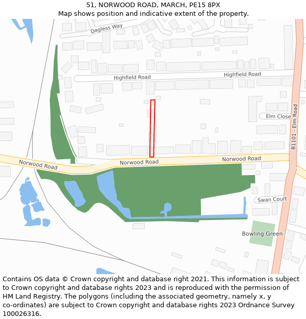 51, NORWOOD ROAD, MARCH, PE15 8PX: Location map and indicative extent of plot