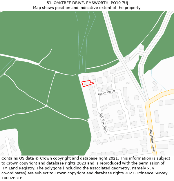 51, OAKTREE DRIVE, EMSWORTH, PO10 7UJ: Location map and indicative extent of plot