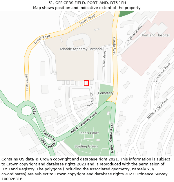 51, OFFICERS FIELD, PORTLAND, DT5 1FH: Location map and indicative extent of plot