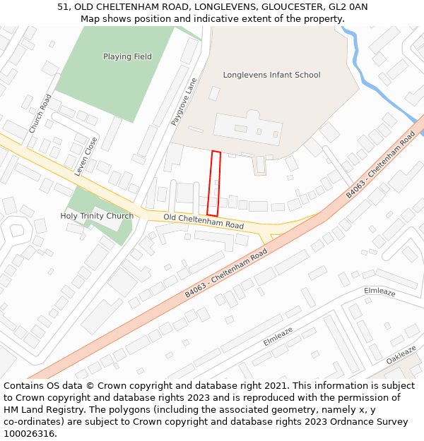 51, OLD CHELTENHAM ROAD, LONGLEVENS, GLOUCESTER, GL2 0AN: Location map and indicative extent of plot